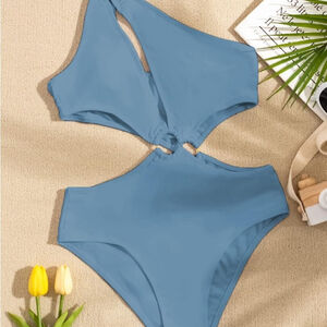 Blue One-Shoulder Cutout Swimsuit Halter style by Hilkner Size Small NWT